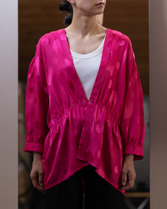 pink gathered blouse