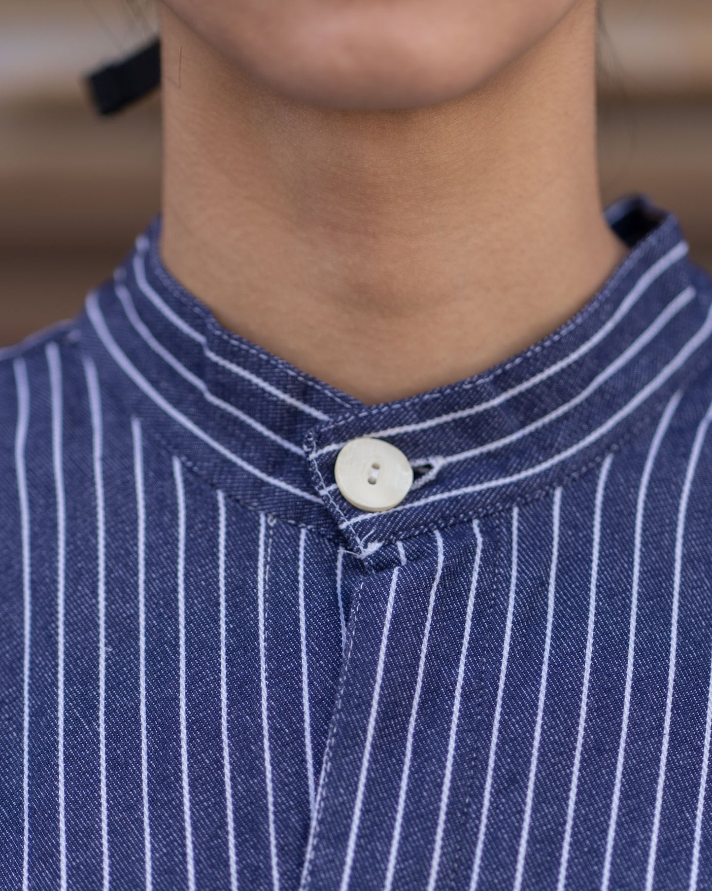 hickory stripe no collar shirt