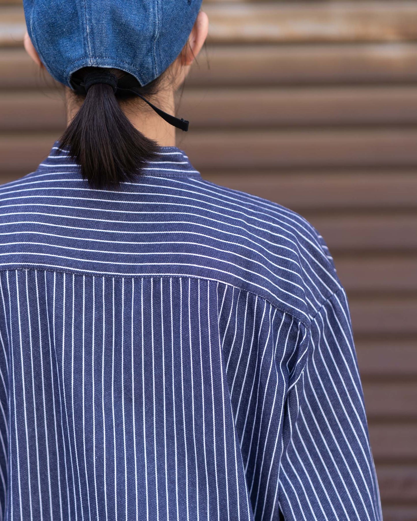 hickory stripe no collar shirt